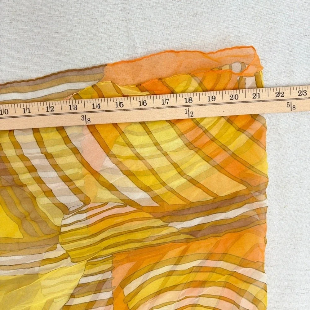 Vintage‎ 60s 70s Retro Abstract Stripe Silk Scarf Orange Yellow Silk Headscarf